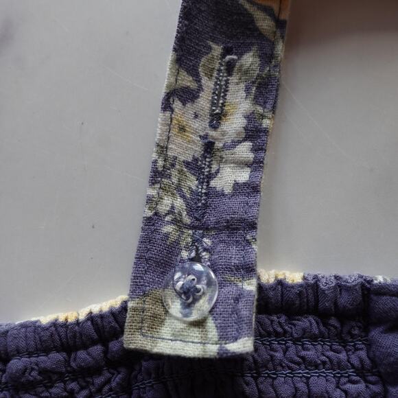 Abercrombie & Fitch Tank Top Womens Large Blue Lemon Linen Cropped Smocked - Picture 4 of 9